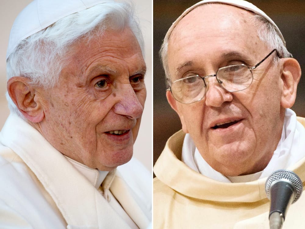 Left: Pope Benedict; Right: Pope Francis